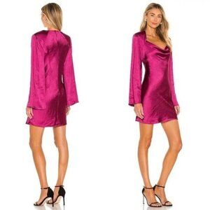 NEW Elliatt Emory Mini Dress XS Orchid Fuchsia Satin Wide Sleeve Shoulder Pad